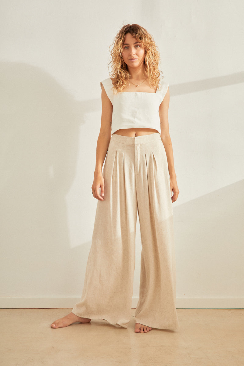 ORGANIC COTTON WITH LINEN PALAZZO PANTS – Musion Store
